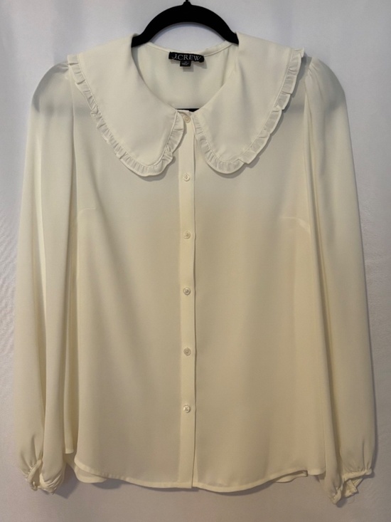 J. Crew Tops - J.Crew Ivory Blouse Size 10 Peter Pan Collar Long Sleeve Button Front